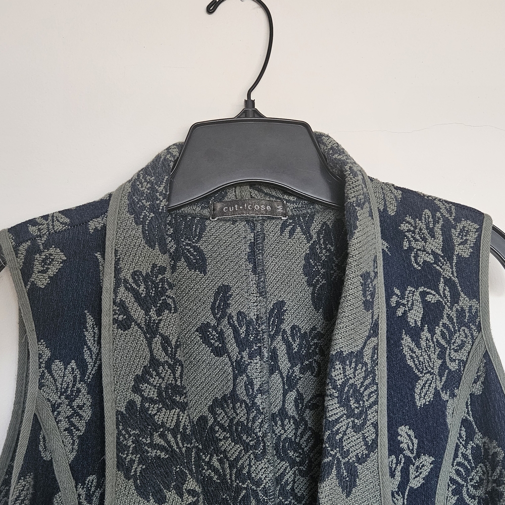 Vintage Floral Patterned Sleeveless Vest Sage Green Blue - Picture 4 of 5